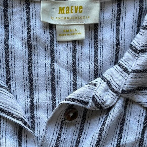 Maeve Striped Button Up Small Top, Ruffled Short Sleeves, Horizontal Stripes - Picture 2 of 8